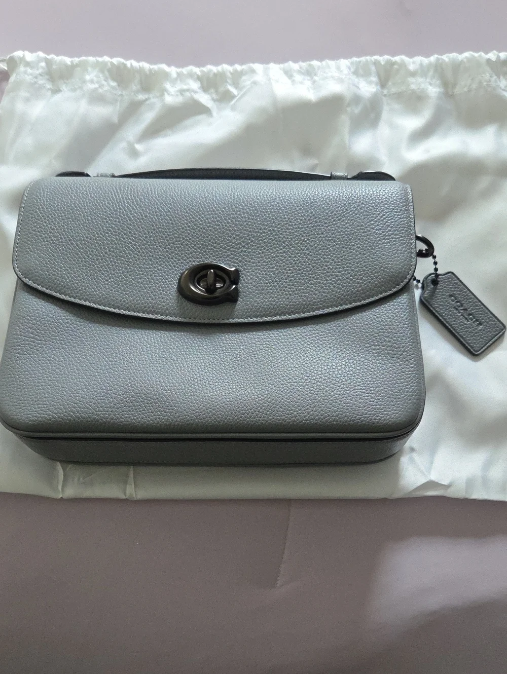Coach Cassie Pebbled Leather Turnlock Crossbody in Light Gray